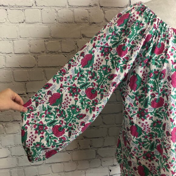 SZ Blockprints Hot Pink Padra Ida Top Size M White Floral - Picture 6 of 9